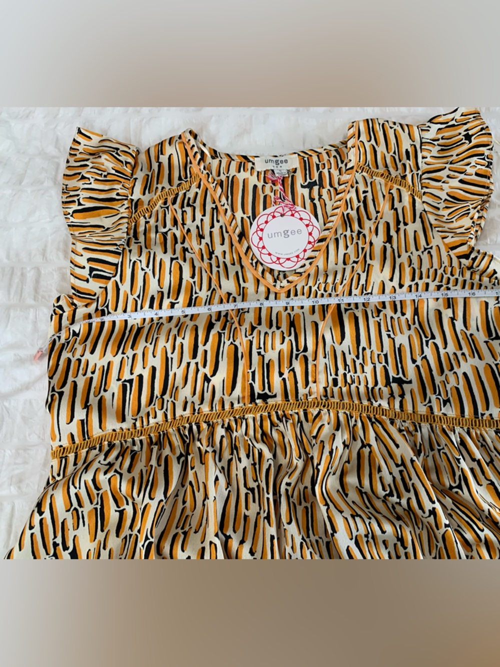NWT Umgee Yellow Printed V-Neck Mini Dress with Flutter Sleeves - Picture 9 of 16